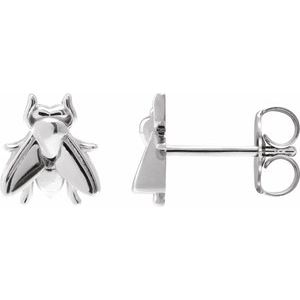 14K White Gold 10.1 X 8.7 Mm Pair Friction Backs Included Polished Fly Earrings