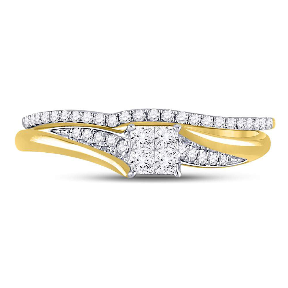 14K Yellow Gold Princess Diamond Cluster Bridal Wedding Ring Band Set 1/3 Cttw, Womens Size: 5-10
