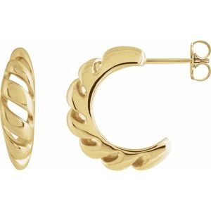 14K Yellow Gold Right Rope Dome Hoop Earring, Length: 18.9 Mm, Thickness: 5.4 Mm