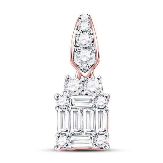 14K Rose Gold Womens Baguette Diamond Square Cluster Pendant 1/3 Cttw