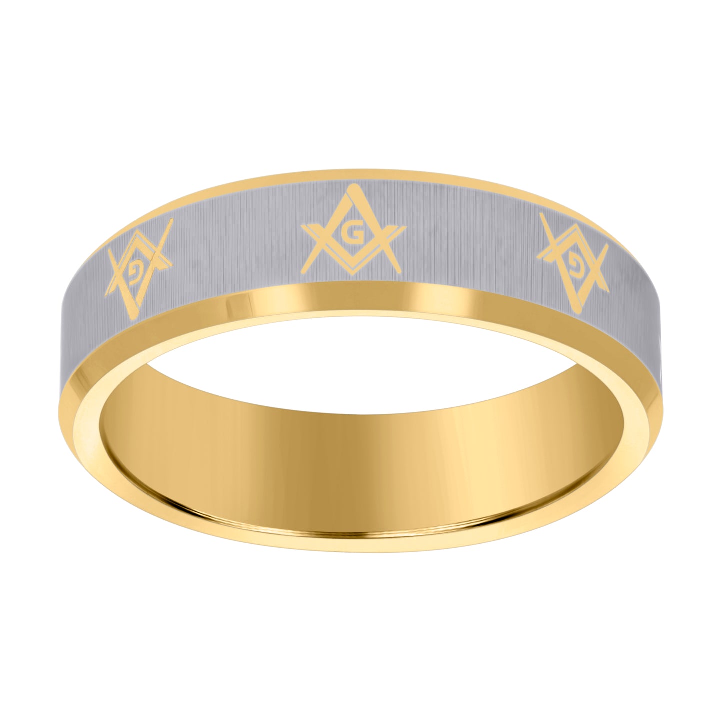 Tungsten Yellow-tone Mens 7mm Masonic Comfort-fit Bridal Anniversary Engagement Wedding Band