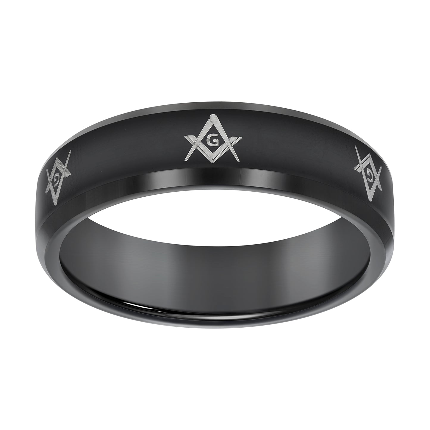 Tungsten Black-tone Mens 7mm Masonic Comfort-fit Bridal Anniversary Engagement Wedding Band