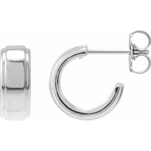 Sterling Silver Pair Stepped Edge Hoop Earrings, Length: 15 Mm, Thickness: 4.5 Mm