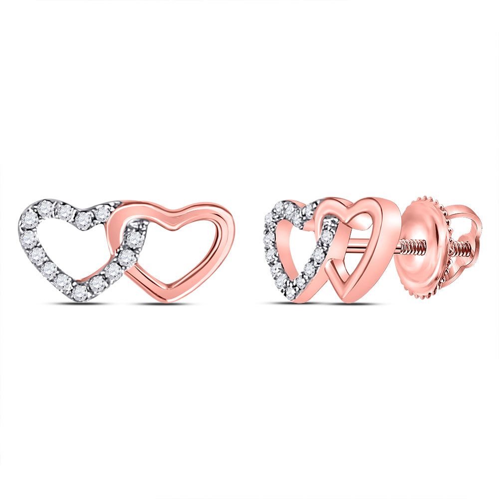 10K Rose Gold Womens Round Diamond Heart Earrings 1/12 Cttw, Length: 0.2 In, Width: 0.43 In