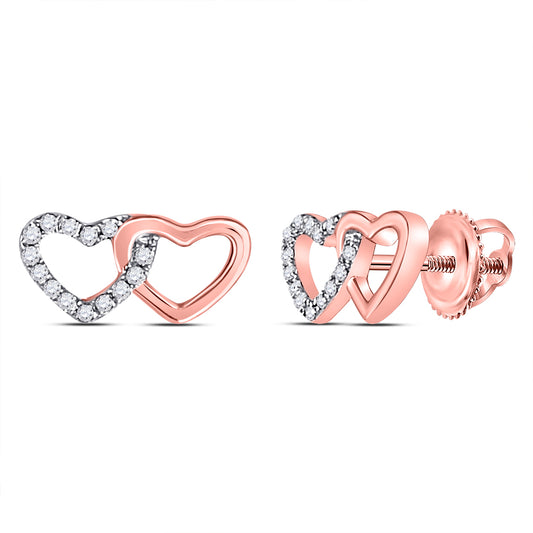 10K Rose Gold Womens Round Diamond Heart Earrings 1/12 Cttw, Length: 0.2 In, Width: 0.43 In