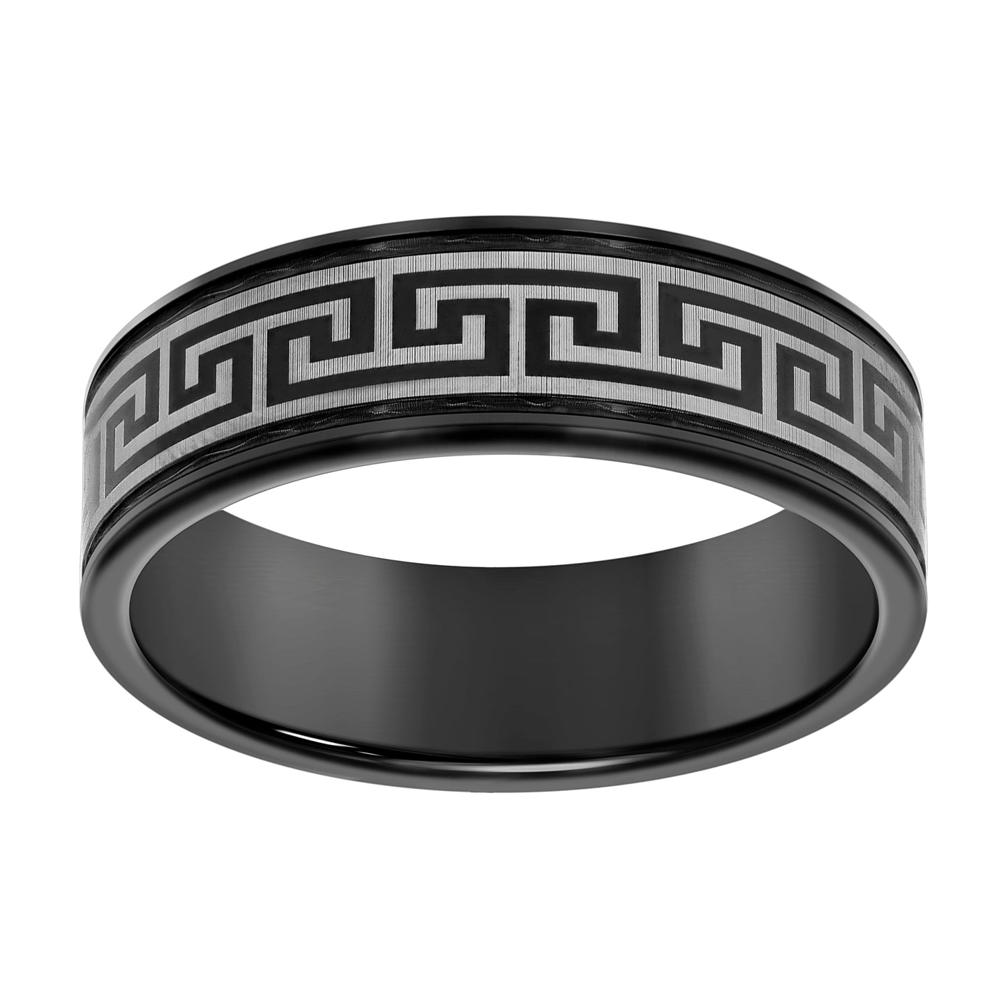 Tungsten Black-tone Mens 8mm Greek Key Comfort-fit Bridal Anniversary Engagement Wedding Band
