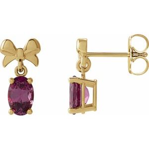 14K Yellow Gold Oval 6 X 4 Mm Natural Rhodolite Garnet Bow Earrings