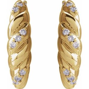 14K Yellow Gold Pair Round Shape 1Mm I1, Gh .07 Ctw Natural Diamond Dome Earrings, Length: 14 Mm, Thickness: 3.7 Mm