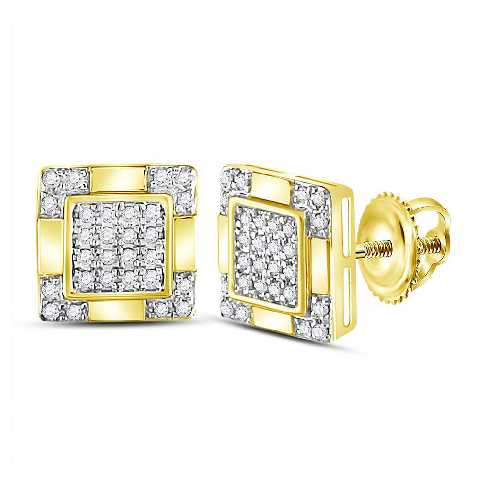 10K White Or Yellow Gold Round Diamond Square Cluster Stud Earrings