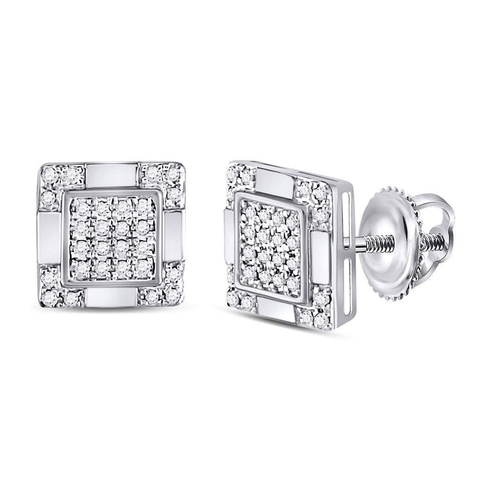 10K White Or Yellow Gold Round Diamond Square Cluster Stud Earrings