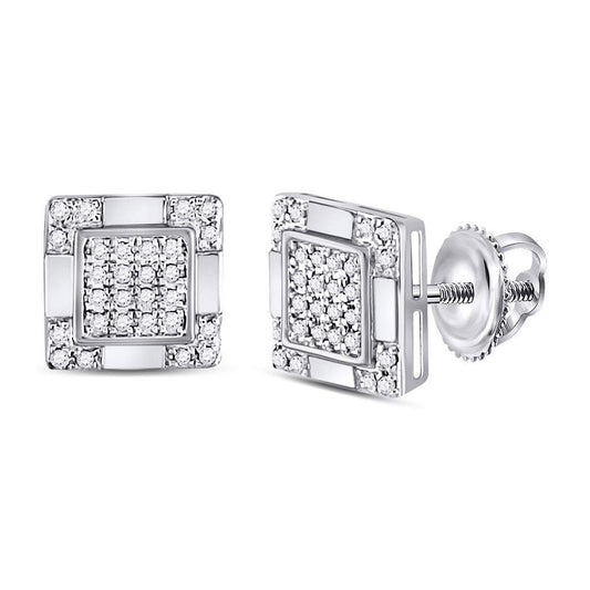 10K White Or Yellow Gold Round Diamond Square Cluster Stud Earrings