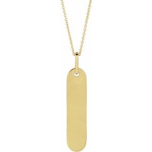 14K Yellow Gold 39 X 8 Mm 16-18 In Polished Engravable Bar Necklace