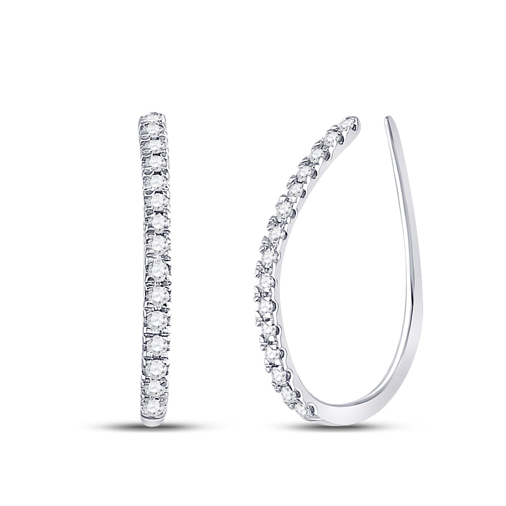10K White Gold Womens Round Diamond Hoop Earrings 1/4 Cttw