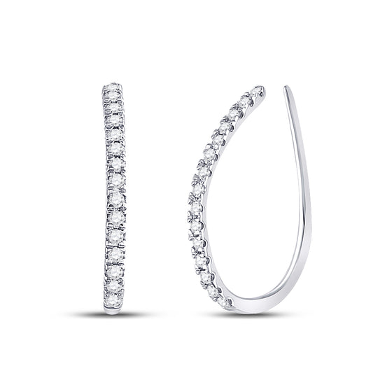 10K White Gold Womens Round Diamond Hoop Earrings 1/4 Cttw