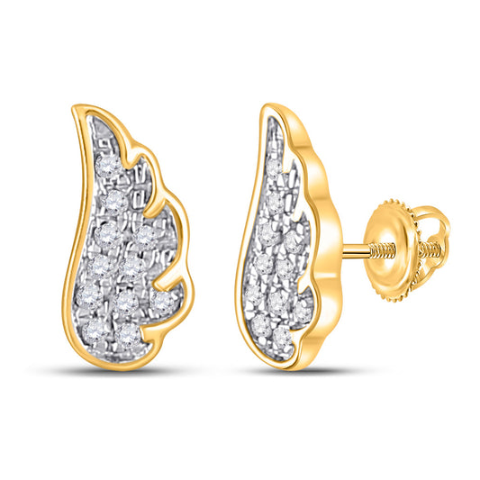 10K Yellow Gold Womens Round Diamond Wing Angel Earrings 1/20 Cttw