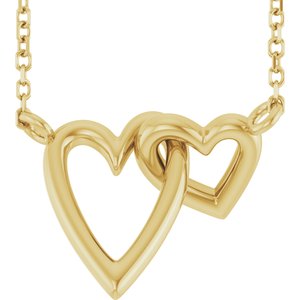 14K Yellow Gold 15.5 X 11.9 Mm 18 In Polished Interlocking Hearts Necklace