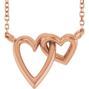 14K Rose Gold 15.5 X 11.9 Mm 18 In Polished Interlocking Hearts Necklace