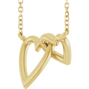 14K Yellow Gold 15.5 X 11.9 Mm 18 In Polished Interlocking Hearts Necklace