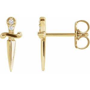 14K Yellow Gold Round 1.2 Mm .025 Ctw Natural Diamond Accented Dagger Earrings