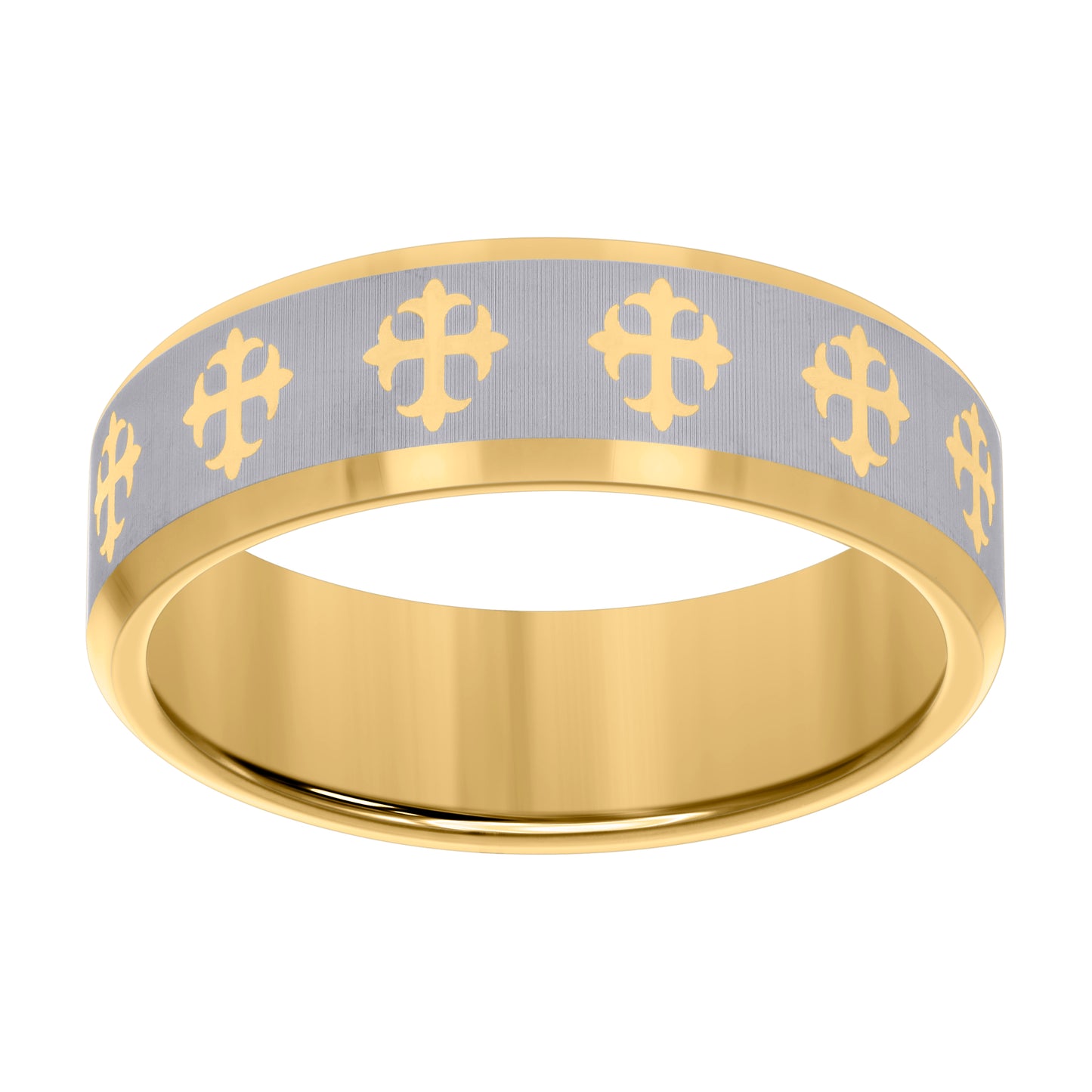 Tungsten Yellow-tone Mens 8mm Cross Comfort-fit Bridal Anniversary Engagement Wedding Band
