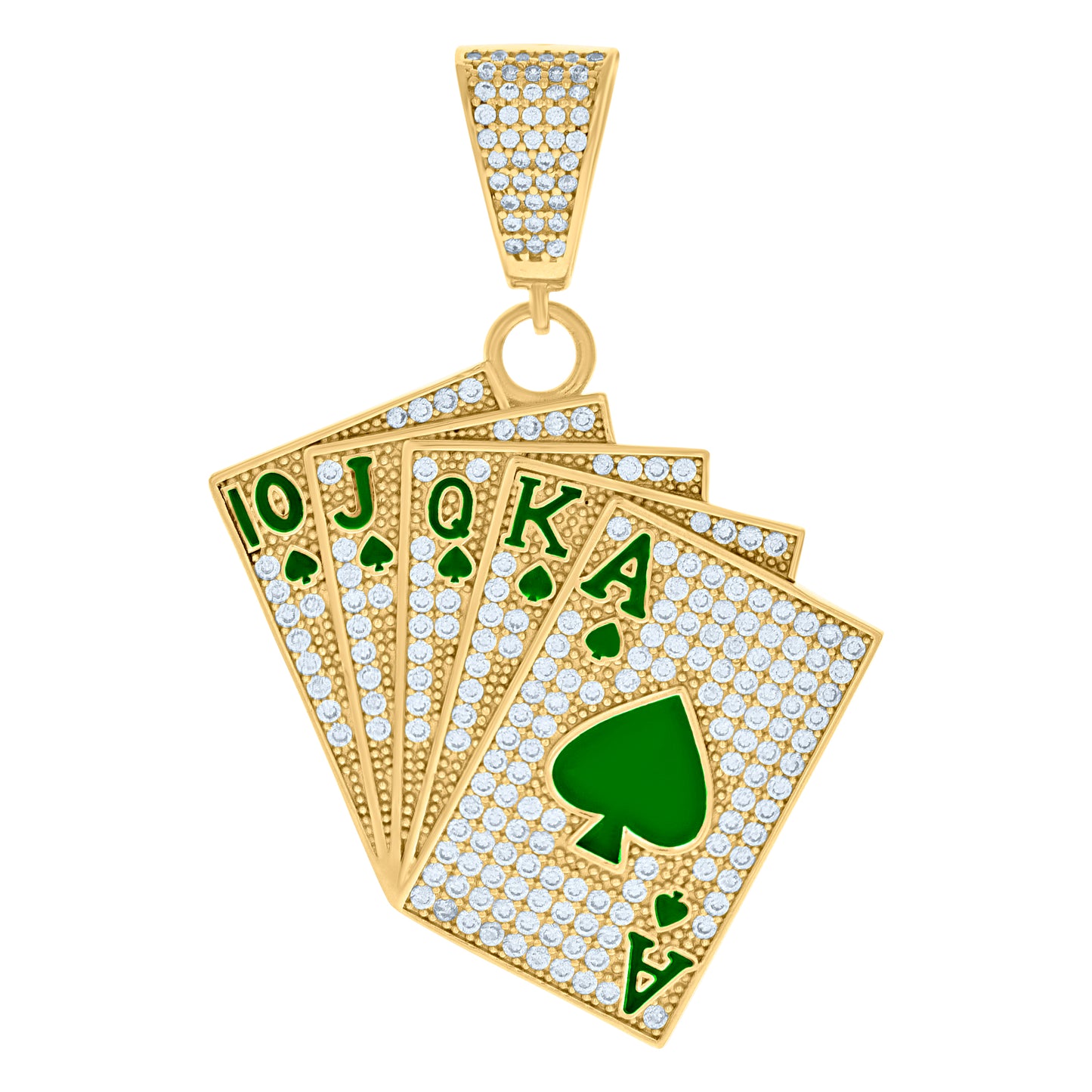 10K Yellow Gold Mens Cubic-Zirconia Enamel Playing Cards Gambling Fashion Charm Pendant