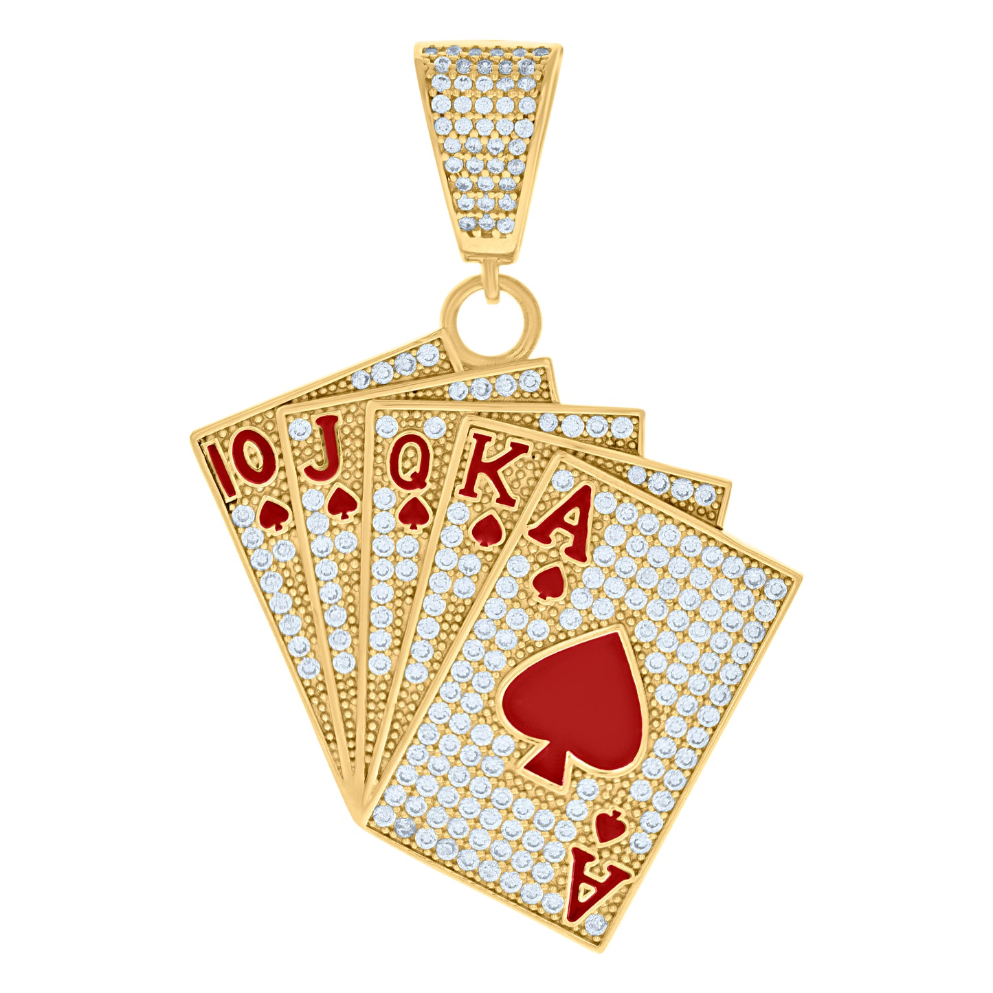 10K Yellow Gold Mens Cubic-Zirconia Enamel Playing Cards Gambling Fashion Charm Pendant