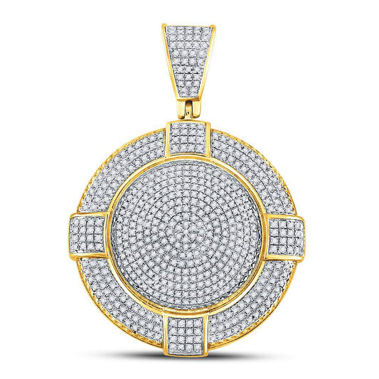 10K Yellow Gold Mens Round Diamond Circle Frame Medallion Charm Pendant 7/8 Cttw