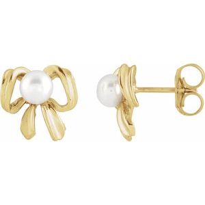 14K Yellow Gold Pearl 4 Mm Cultured Freshwater Pearl Earrings