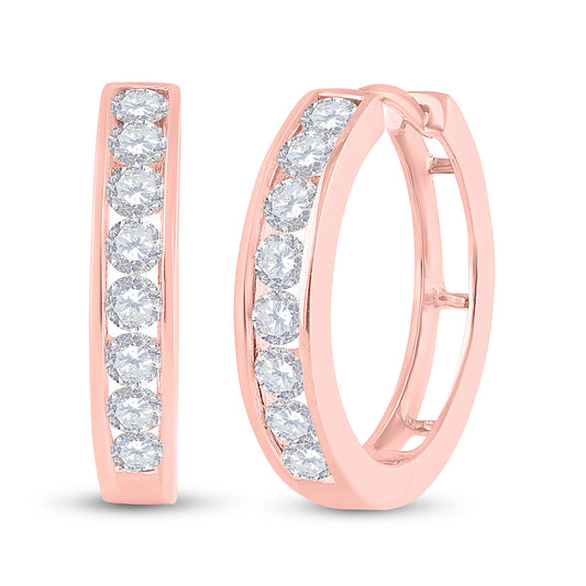 10K Rose Gold Womens Round Diamond Hoop Earrings 1 Cttw, Length: 0.74 In