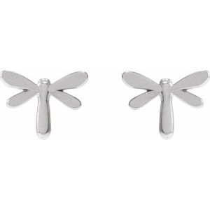 14K White Gold 8.9 X 6.9 Mm Pair Friction Backs Included Polished Dragon Fly Earrings