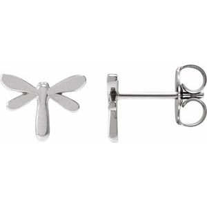 14K White Gold 8.9 X 6.9 Mm Pair Friction Backs Included Polished Dragon Fly Earrings
