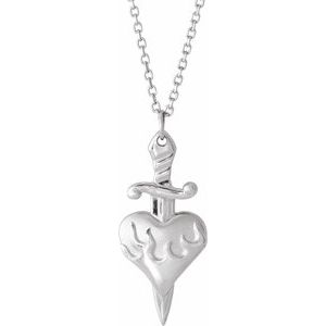 Sterling Silver 24.3 X 10 Mm 16-18 In Polished Heart And Dagger Necklace