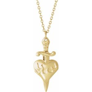 14K Yellow Gold 24.3 X 10 Mm 16-18 In Polished Heart And Dagger Necklace