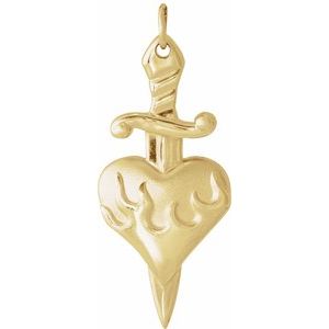 14K Yellow Gold 24.3 X 10 Mm Polished Heart And Dagger Pendant