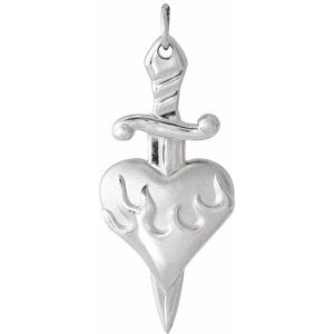 Sterling Silver 24.3 X 10 Mm Polished Heart And Dagger Pendant