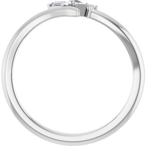 14K White Gold Straight Baguette 2.5 X 1.25 Mm Polished .06 Ctw Natural Diamond Bypass Ring Size 7