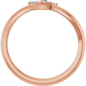 14K Rose Gold  Straight Baguette 2.5 X 1.25 Mm  Polished .06 Ctw Natural Diamond Bypass Ring Size 7