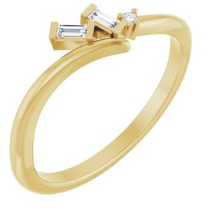 14K Yellow Gold Straight Baguette  2.5 X 1.25 Mm Polished .06 Ctw Natural Diamond Bypass Ring Size 7