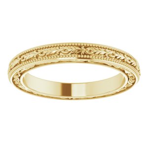 18K Yellow Or White Or Rose Gold Milgrain Floral Flat Band