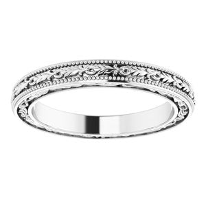 18K Yellow Or White Or Rose Gold Milgrain Floral Flat Band