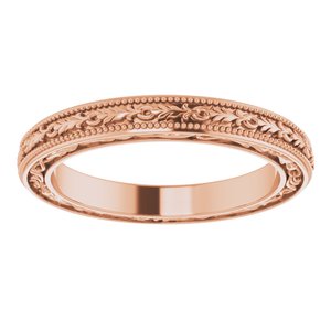 18K Yellow Or White Or Rose Gold Milgrain Floral Flat Band