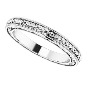 18K Yellow Or White Or Rose Gold Milgrain Floral Flat Band