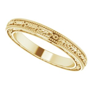 14K Yellow Or White Or Rose Gold Milgrain Floral Flat Band