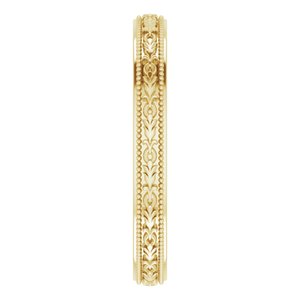 14K Yellow Or White Or Rose Gold Milgrain Floral Flat Band