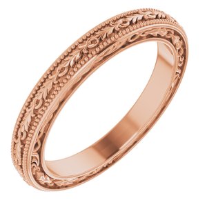18K Yellow Or White Or Rose Gold Milgrain Floral Flat Band