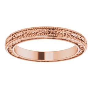 18K Yellow Or White Or Rose Gold Milgrain Floral Flat Band