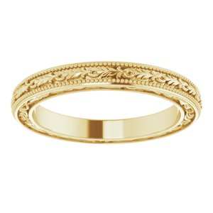 18K Yellow Or White Or Rose Gold Milgrain Floral Flat Band