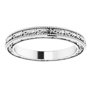 14K Yellow Or White Or Rose Gold Milgrain Floral Flat Band
