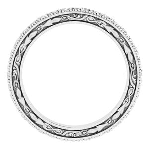 14K Yellow Or White Or Rose Gold Milgrain Floral Flat Band