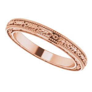 18K Yellow Or White Or Rose Gold Milgrain Floral Flat Band
